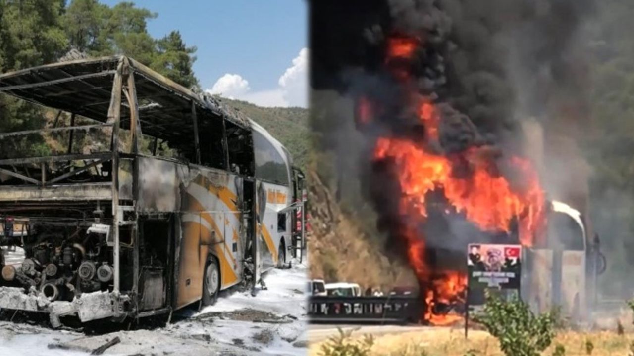 Otobüs yangını ormana sıçradı 37 yolcu kurtarıldı