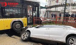 Halk otobüsü durağa daldı , şans eseri yaralanmadı