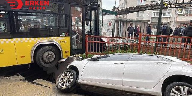 Halk otobüsü durağa daldı, şans eseri kimse yaralanmadı